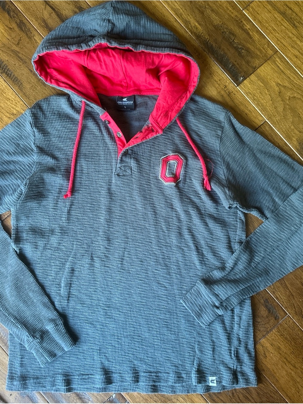 Ohio State Buckeyes Colosseum Thermal Waffle Knit Hoodie Embroidered Shirt Large